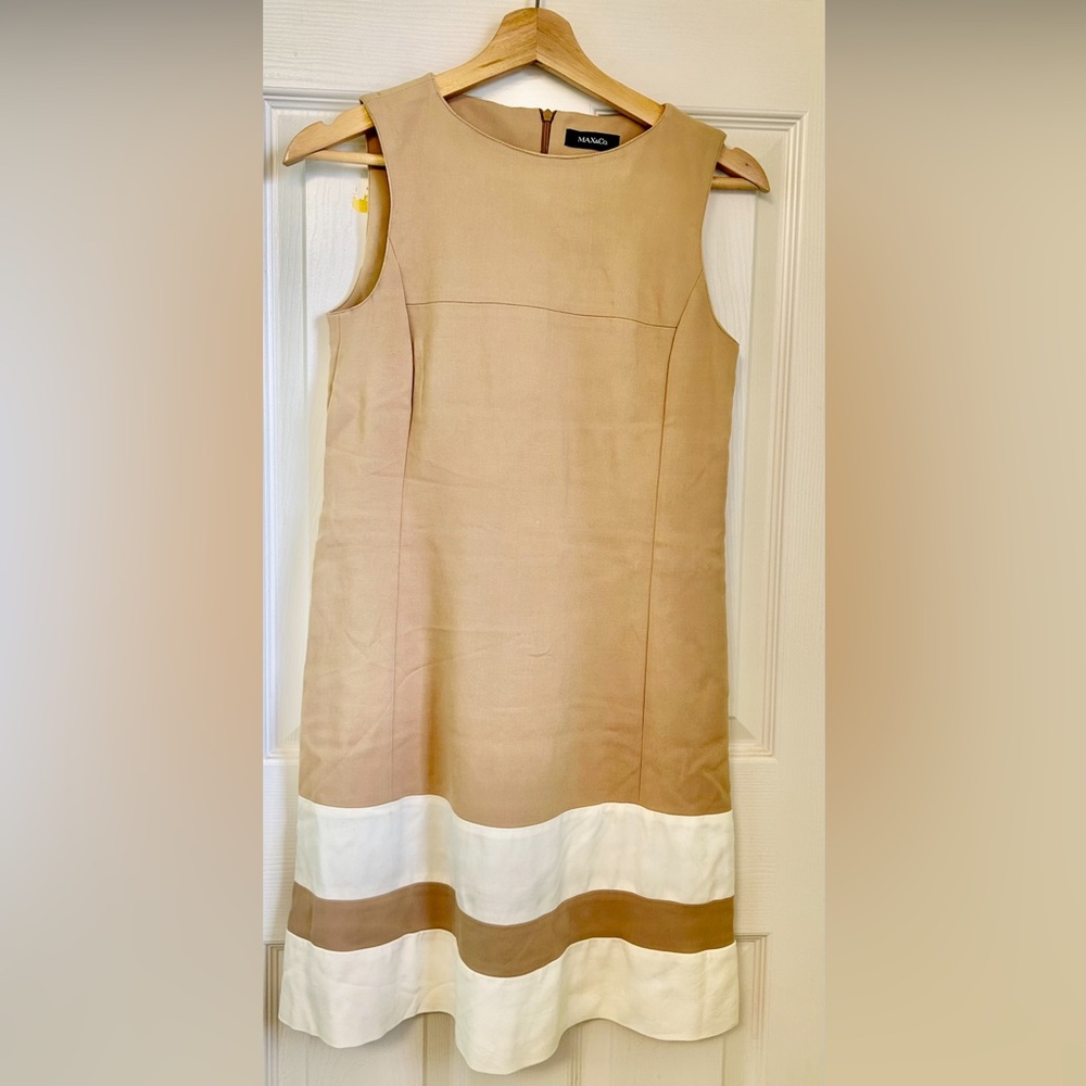 Max & Co. Sleeveless Shift Beige & Cream Color Dress